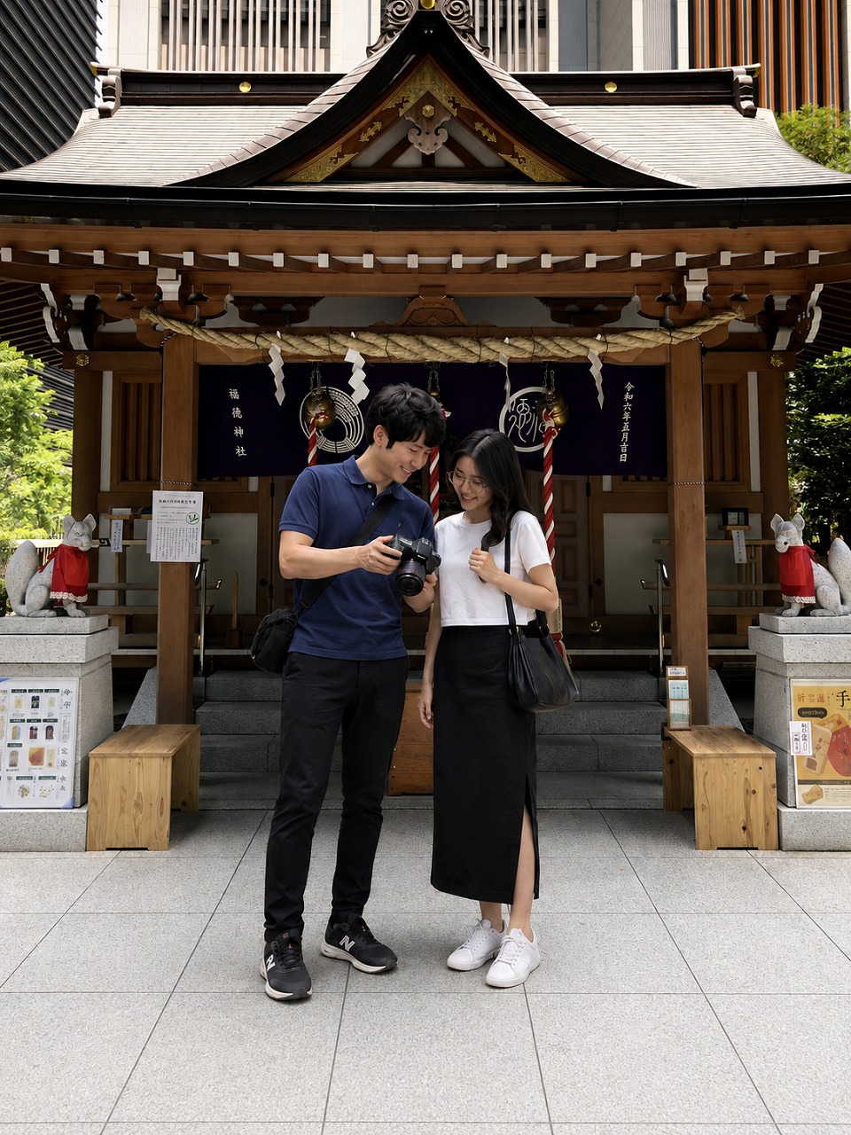 福徳神社、拝殿前にて、佐久間とやよい