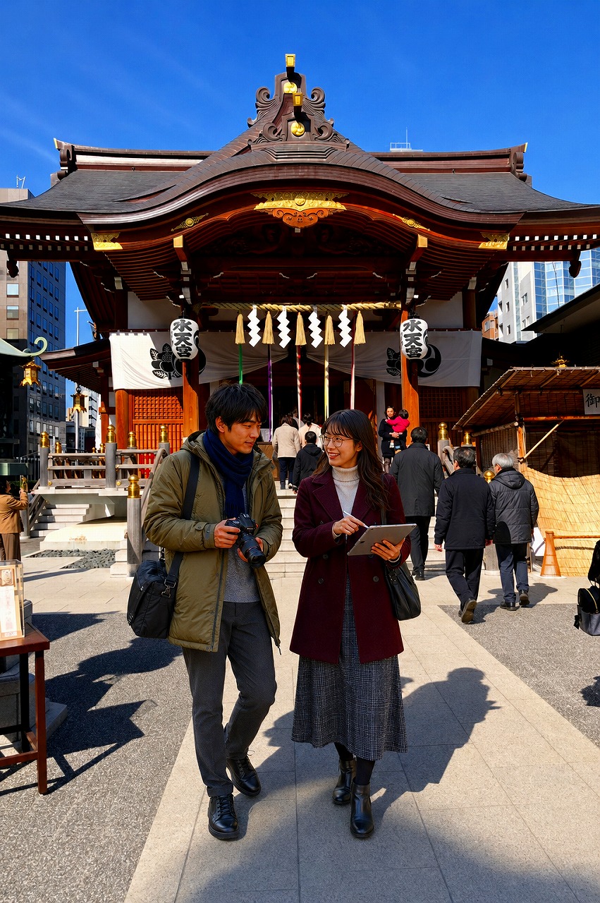 水天宮境内にて、佐久間とやよい
