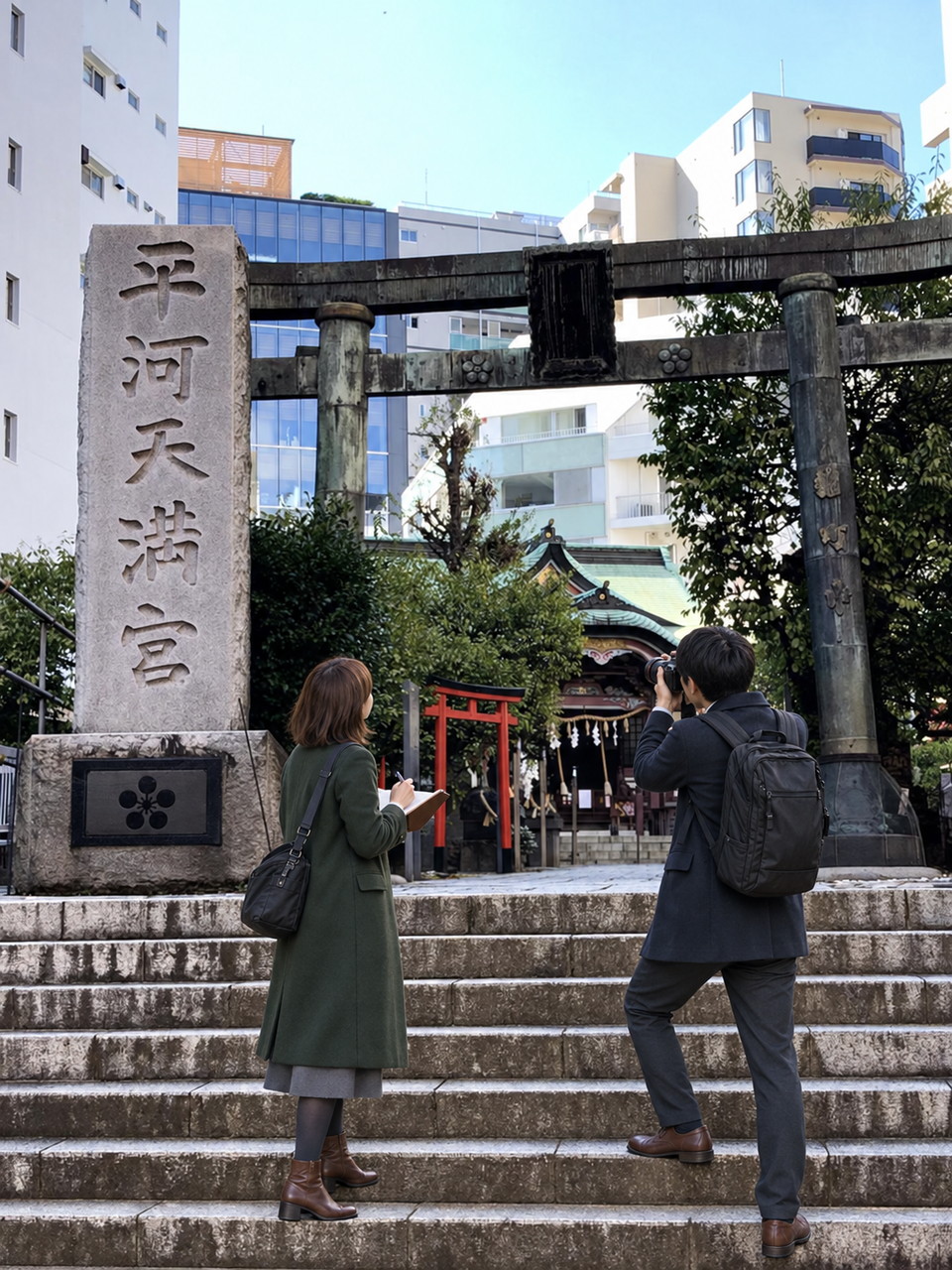 平河天満宮、近藤君とまゆみさん